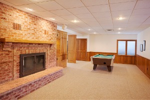 A basement used as a rec room after basement finishing in Peoria IL