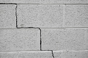 A stairstep crack requiring Foundation Crack Repair in Peoria IL