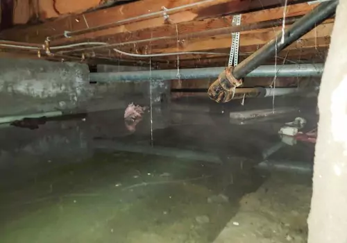 A crawl space in a Midwestern basement, needing Crawl Space Waterproofing in East Peoria IL